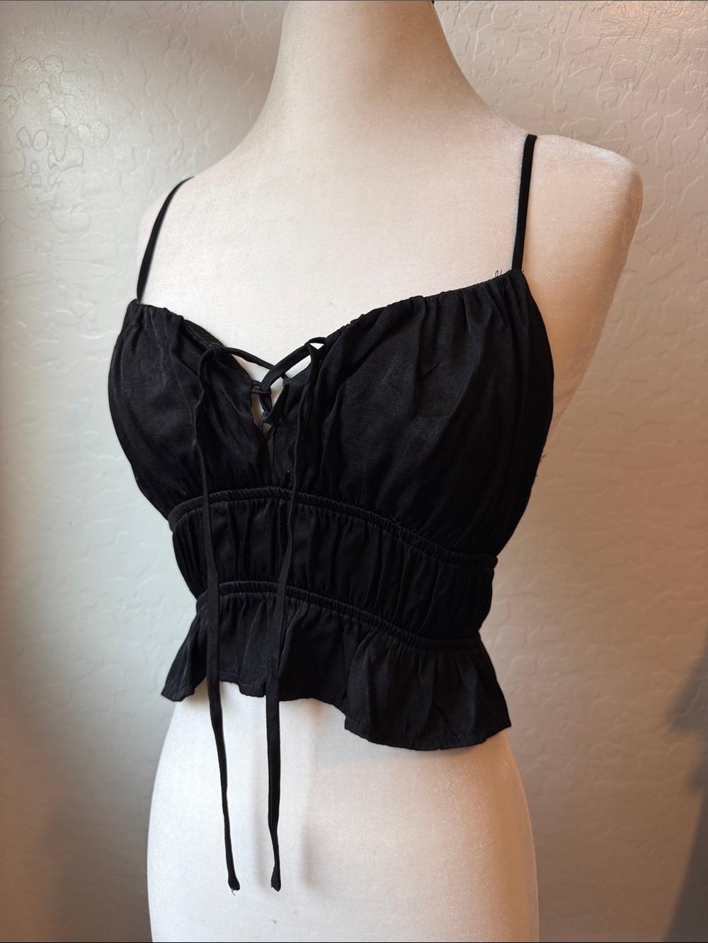 Forever 21 Black Lace-Up Ruffle Hem Cami
